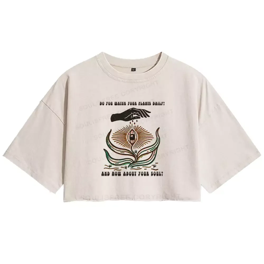 Designed Nurture Your Soul Washed Crop T-shirt