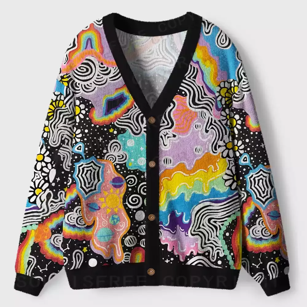 Psychedelic Vortex Collage Ugly Cardigan Sweaters