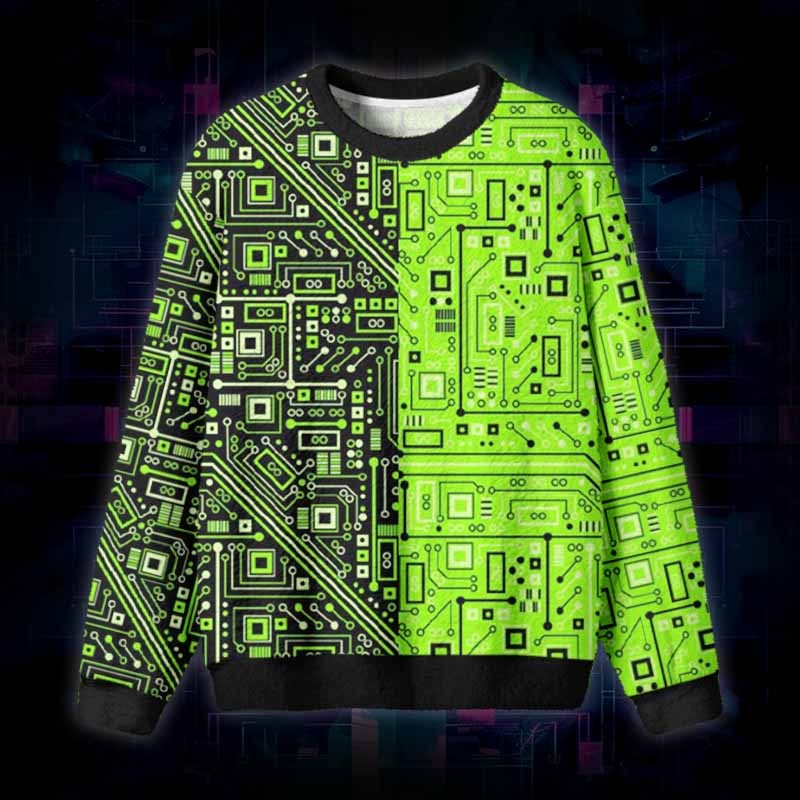 Soulisfree Neon Circuit Fuzzy Crewneck Sweater