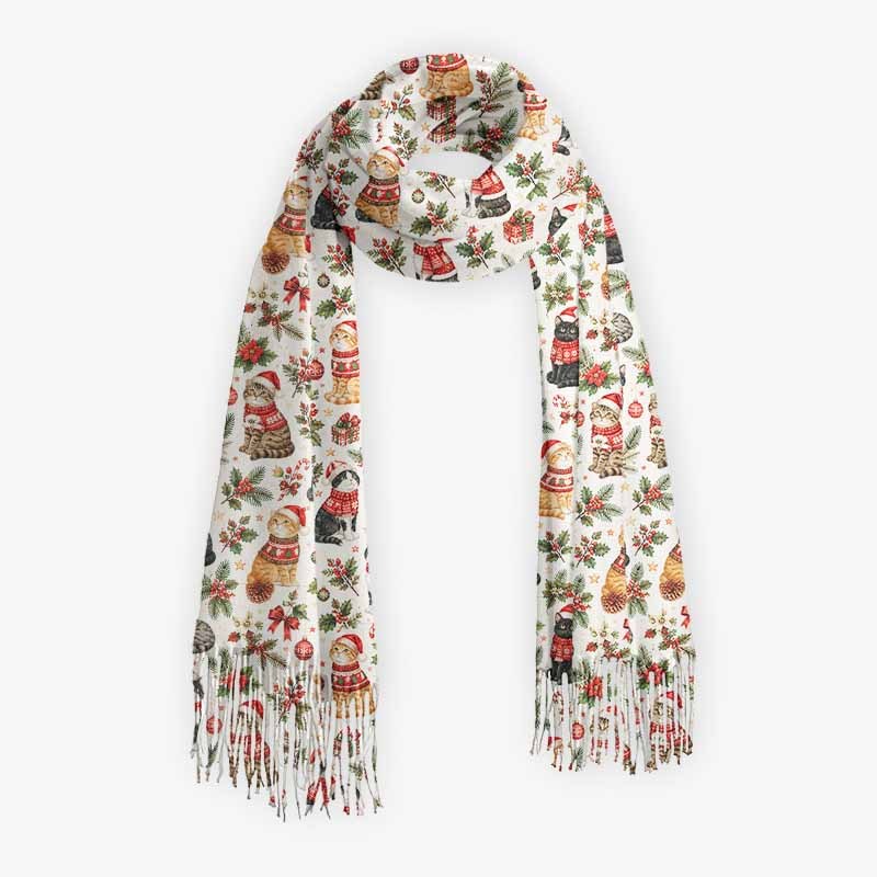 Soulisfree A Cat’s Christmas Tale Of Love Fuzzy Fringed Scarf