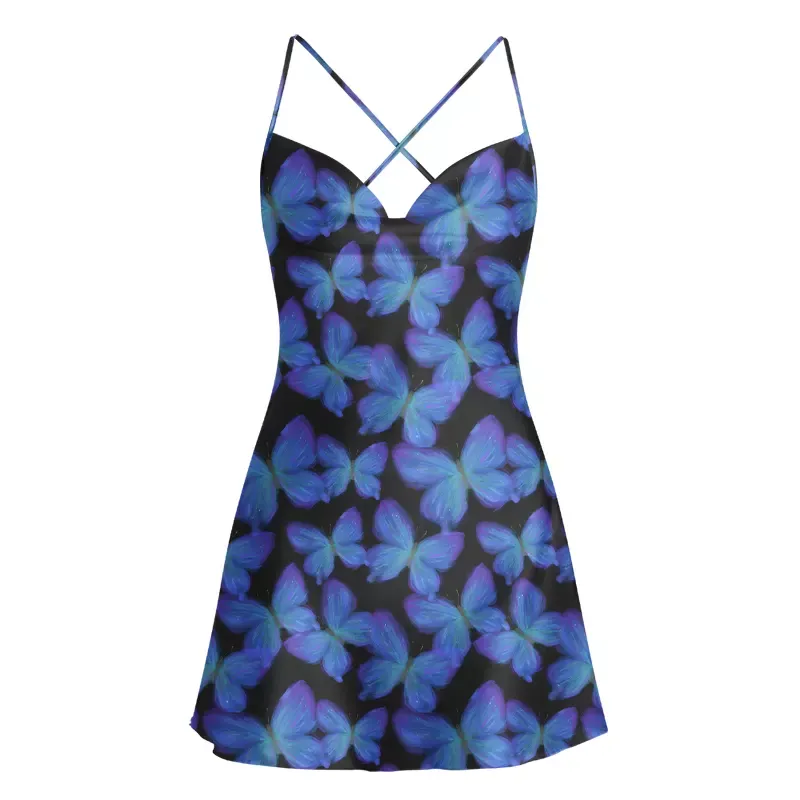 Soulisfree Midnight Wings Cowl Neck Satin Mini Dress