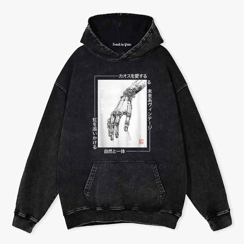 Soulisfree Cyberpunk Mechanical Hand  Washed Hoodie