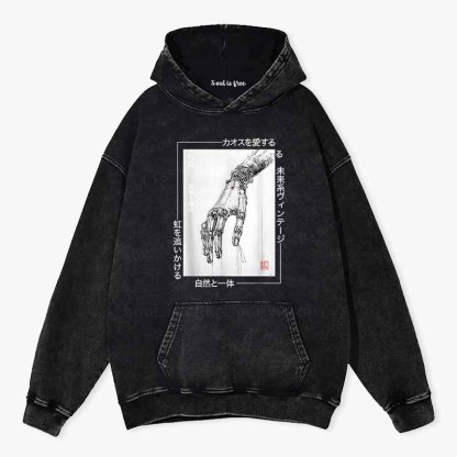 Soulisfree Cyberpunk Mechanical Hand  Washed Hoodie
