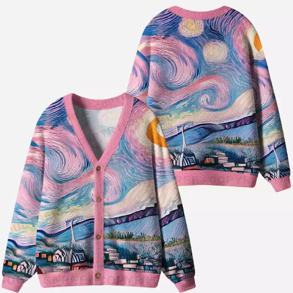 Starry Village Dreamscape Ugly Cardigan Sweaters