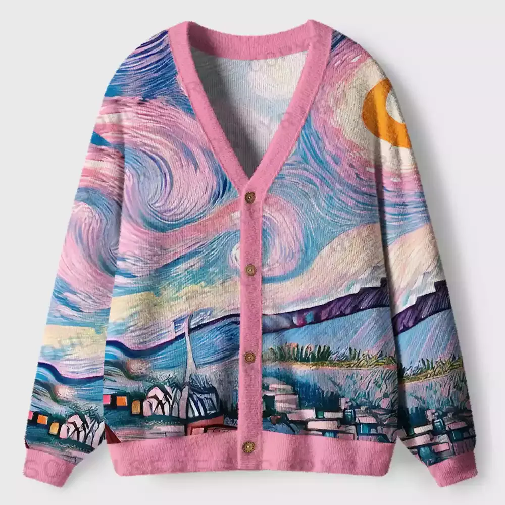Starry Village Dreamscape Ugly Cardigan Sweaters