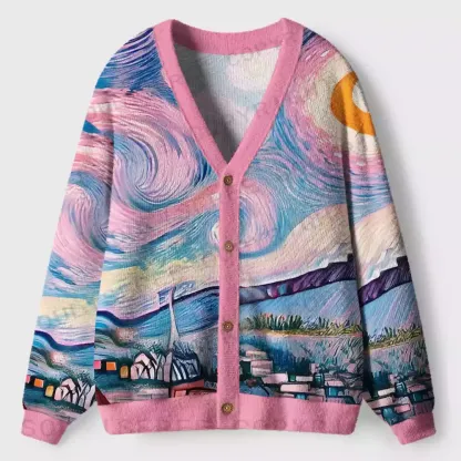 Starry Village Dreamscape Ugly Cardigan Sweaters