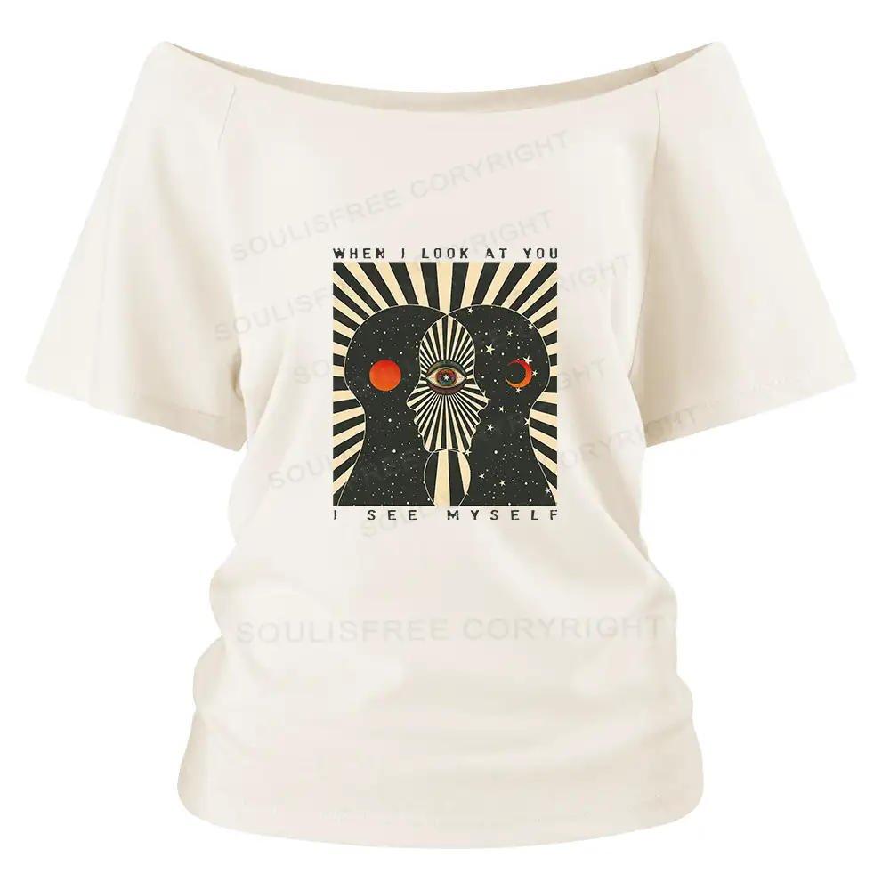 Reflections of the Soul Washed Space T-shirt Off Shoulder Top