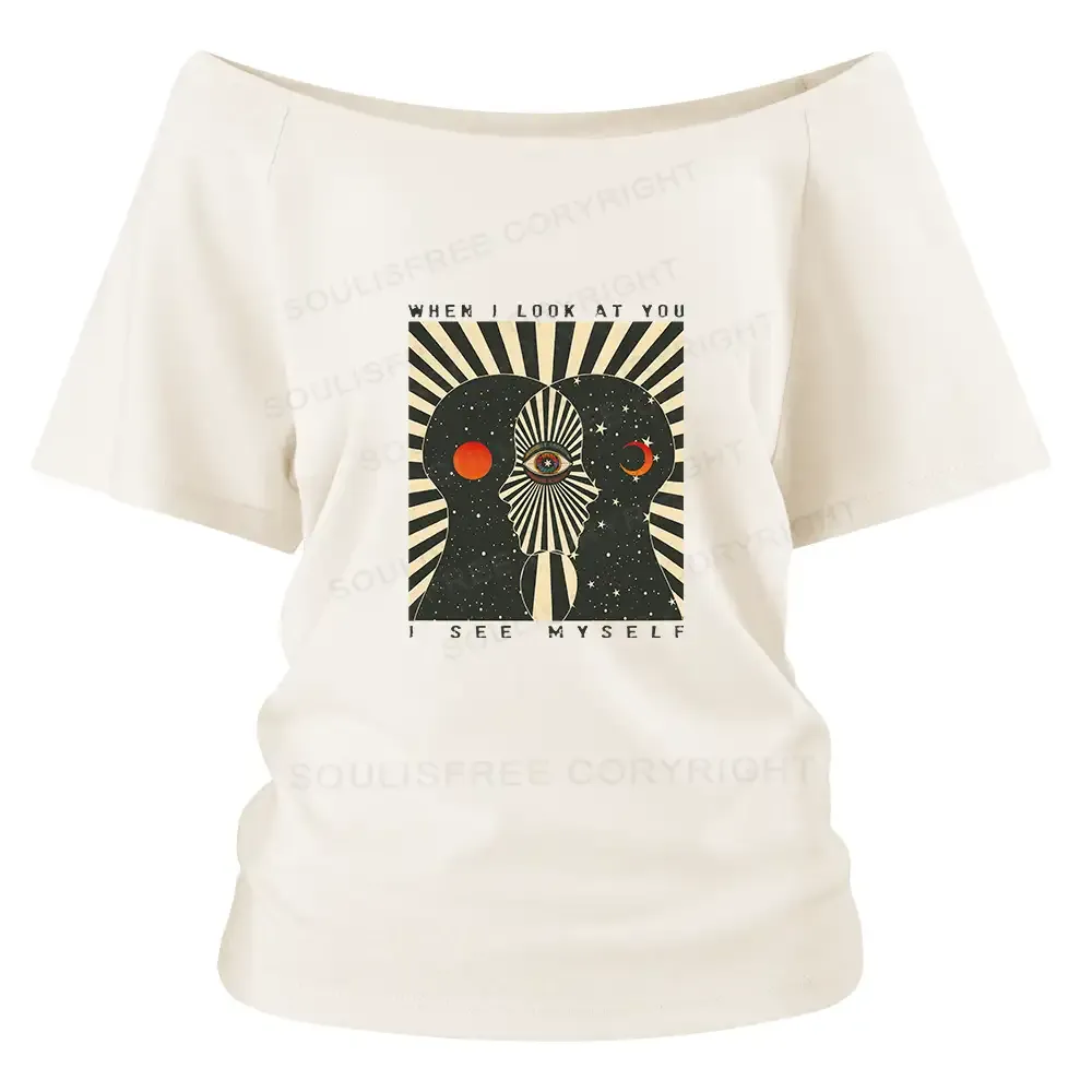 Reflections of the Soul Washed Space T-shirt Off Shoulder Top