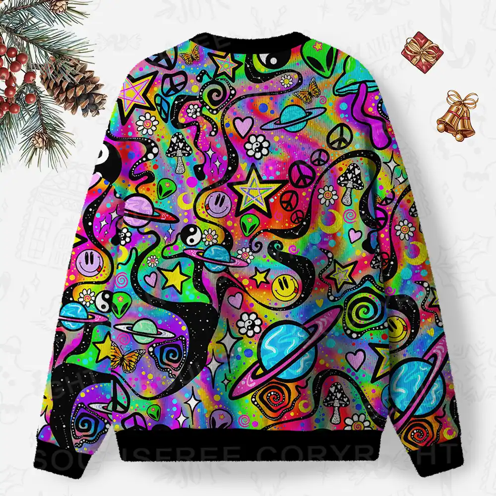 Psychedelic Symbol Collage Ugly Christmas Knit Sweatshirt