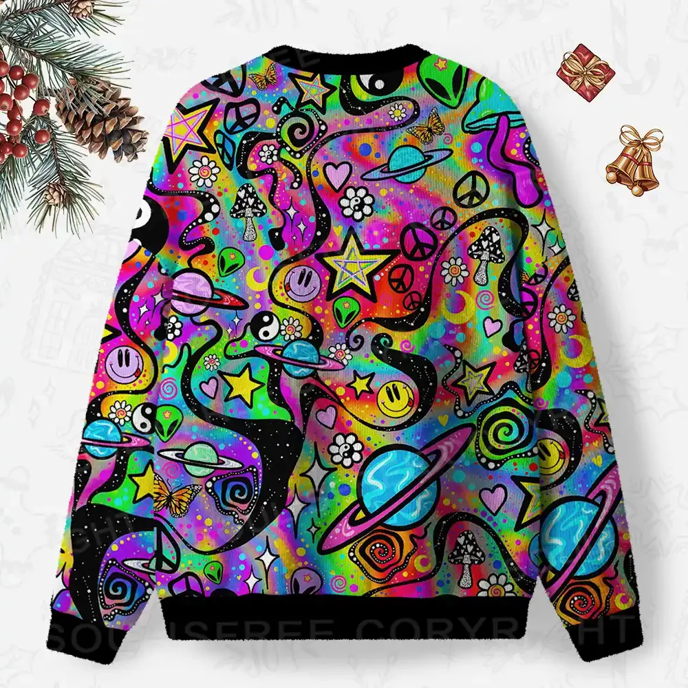 Psychedelic Symbol Collage Ugly Christmas Knit Sweatshirt