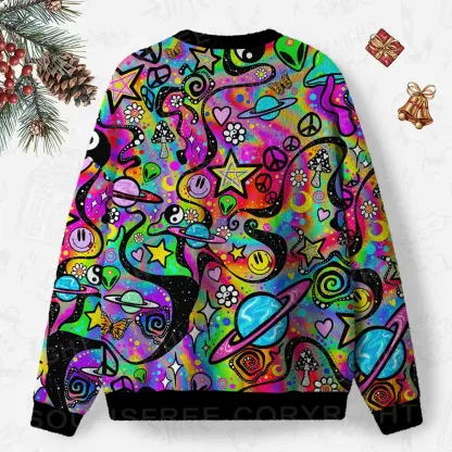 Psychedelic Symbol Collage Ugly Christmas Knit Sweatshirt