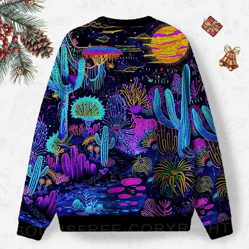 Psychedelic Desert Oasis Ugly Christmas Knit Sweatshirt