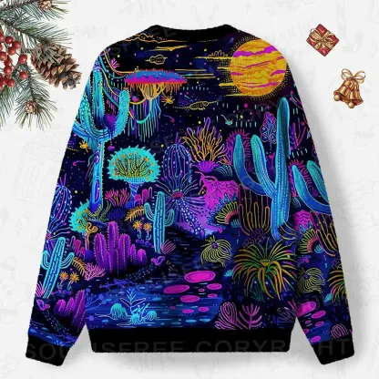 Psychedelic Desert Oasis Ugly Christmas Knit Sweatshirt