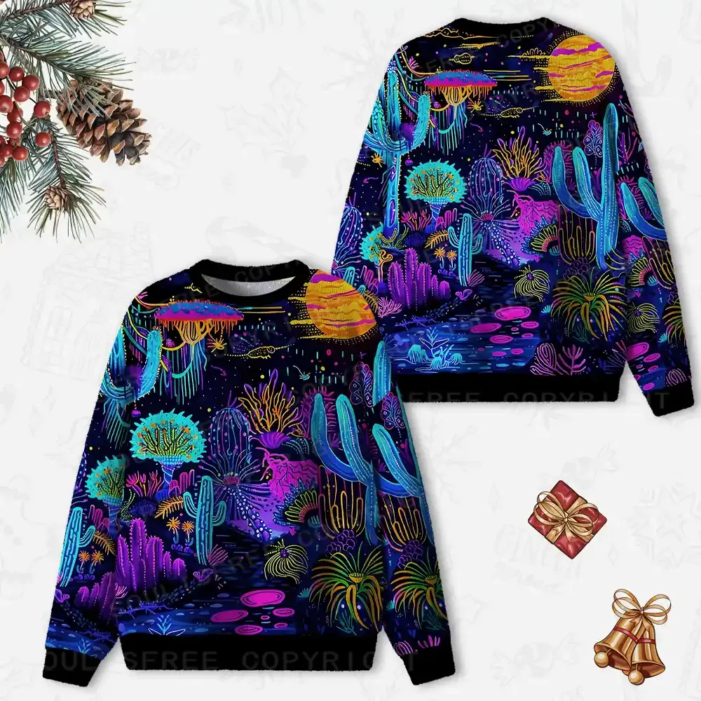 Psychedelic Desert Oasis Ugly Christmas Knit Sweatshirt