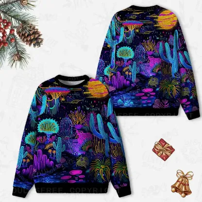 Psychedelic Desert Oasis Ugly Christmas Knit Sweatshirt