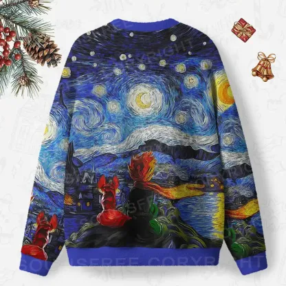 Foxes Under the Starry Night Ugly Christmas Knit Sweatshirt
