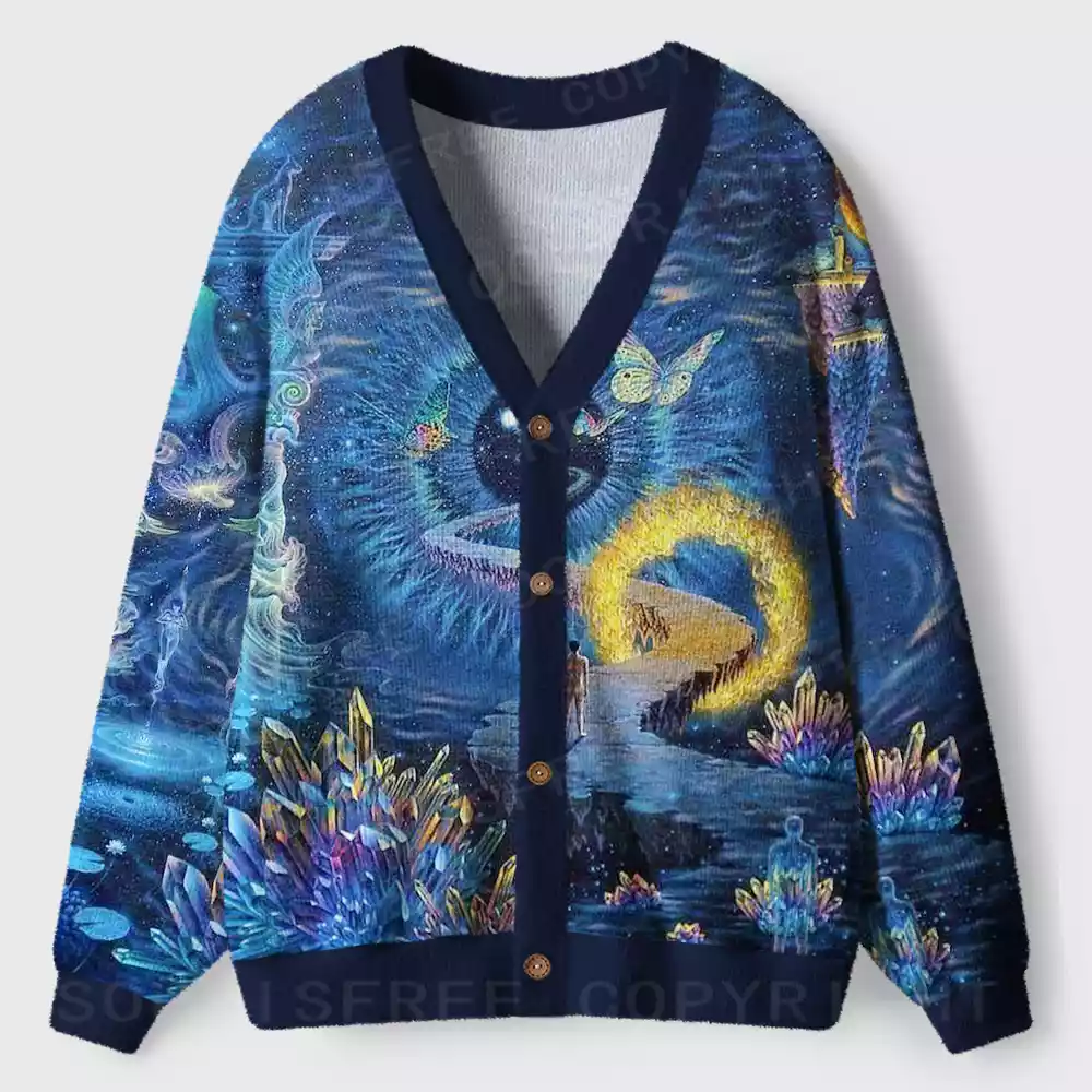 Celestial Crystal Realm Ugly Cardigan Sweaters