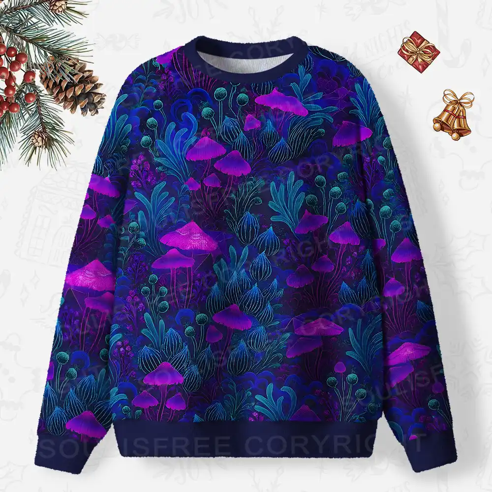 Enchanted Neon Forest Ugly Christmas Knit Sweatshirt
