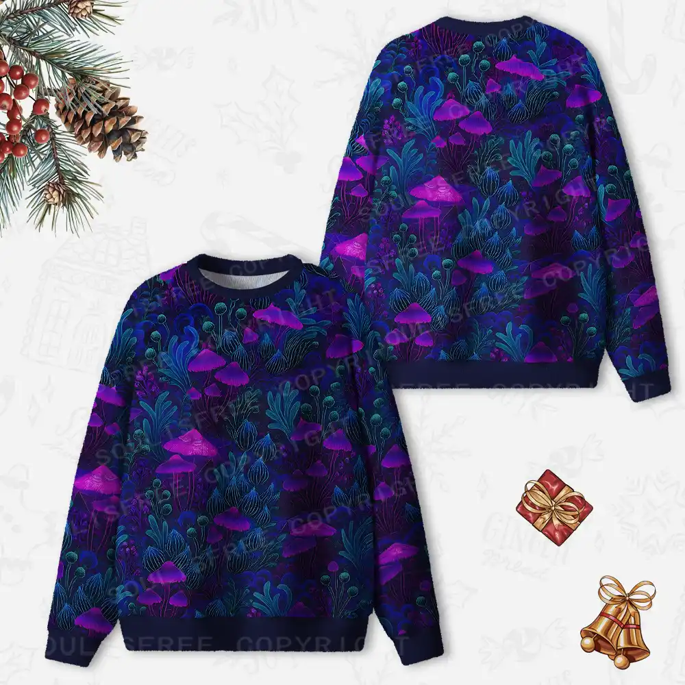 Enchanted Neon Forest Ugly Christmas Knit Sweatshirt
