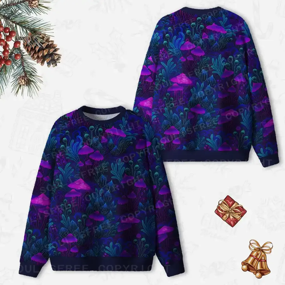 Enchanted Neon Forest Ugly Christmas Knit Sweatshirt