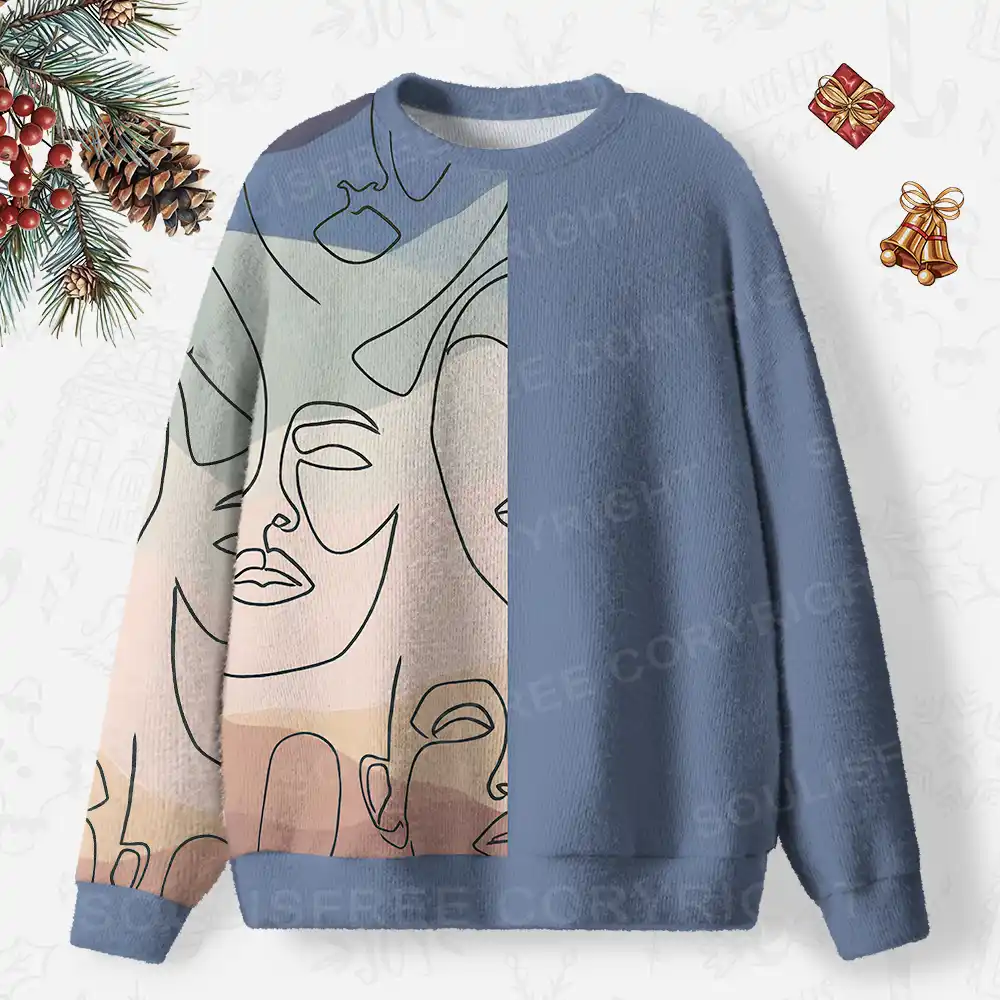 Whispers of Faces Ugly Christmas Knit Sweatshirt