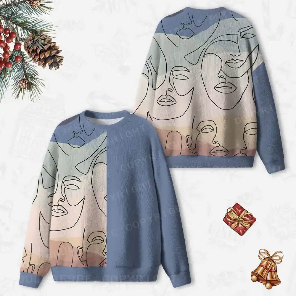 Whispers of Faces Ugly Christmas Knit Sweatshirt