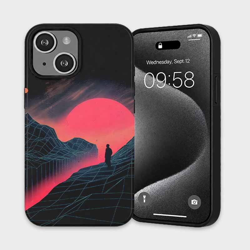 Soulisfree Neon Grid Valley with Lone Silhouette Matte Phone Case