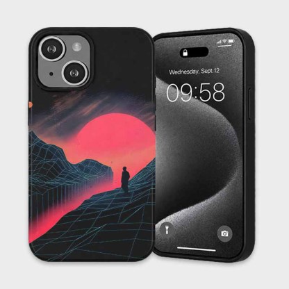 Soulisfree Neon Grid Valley with Lone Silhouette Matte Phone Case