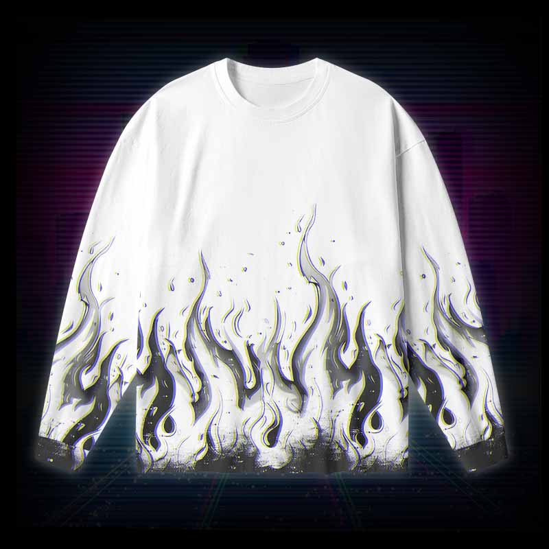 Soulisfree Glitch Flames Long Sleeve Cotton Tee