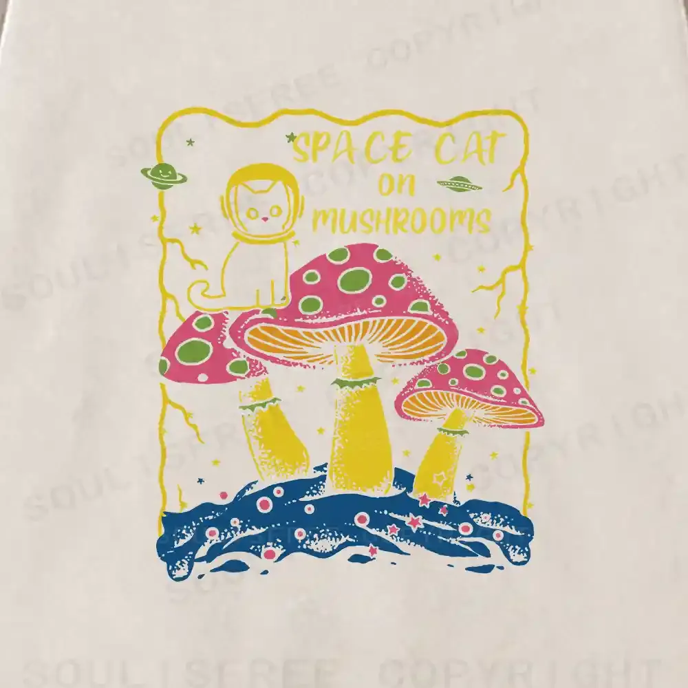 SPACE CAT ON MUSHROOMS Washed Sweatshirts