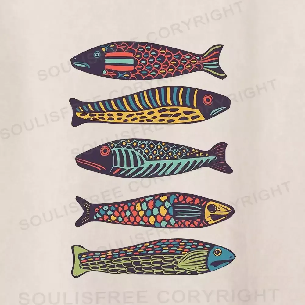Colourful Schools Of Fish Washed Shorts