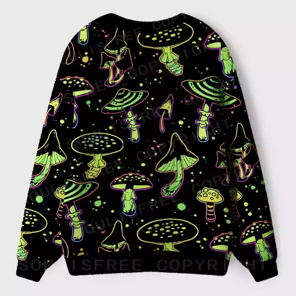 Neon Mushroom Magic Ugly Cardigan Sweaters