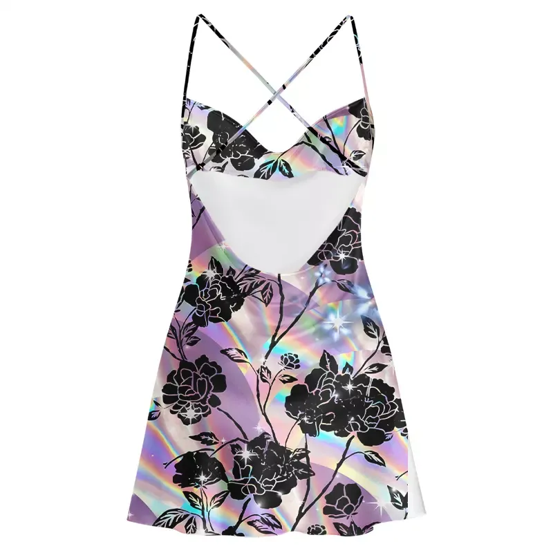 Soulisfree Holo Rose Cowl Neck Satin Mini Dress