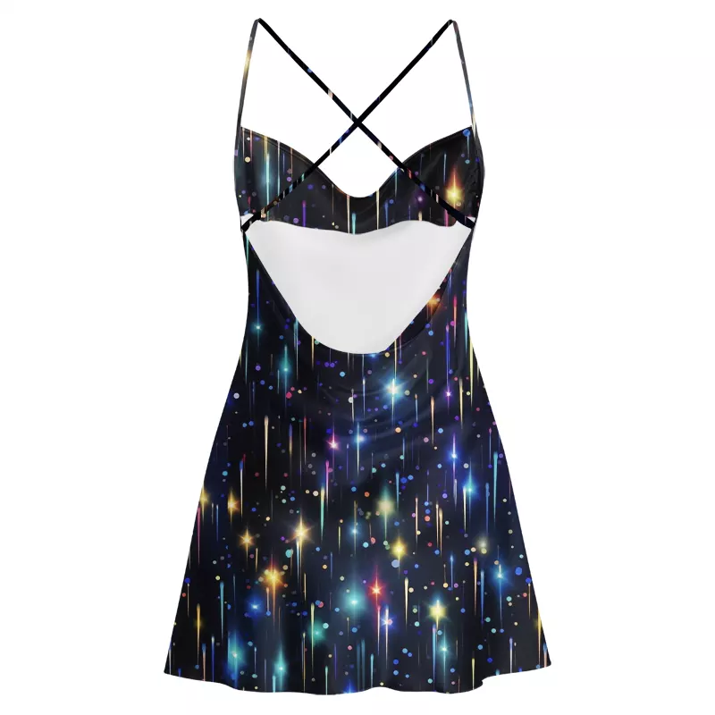 Soulisfree Neon Meteor Shower Galaxy Cowl Neck Satin Mini Dress