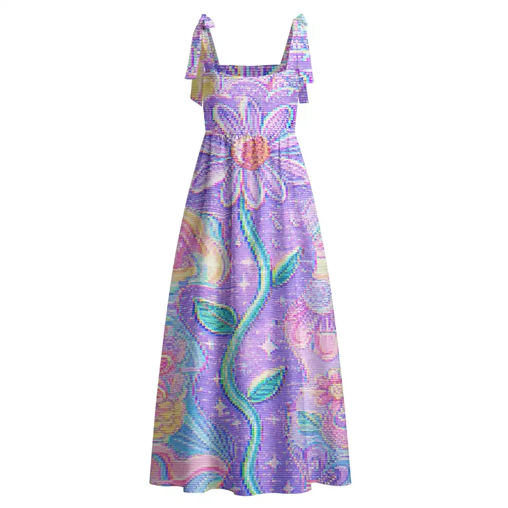Soulisfree Holographic Rainbow Garden Maxi Dress – Bow Strap