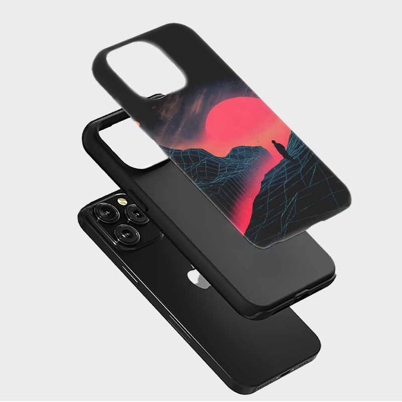 Soulisfree Neon Grid Valley with Lone Silhouette Matte Phone Case