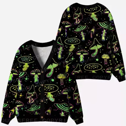 Neon Mushroom Magic Ugly Cardigan Sweaters