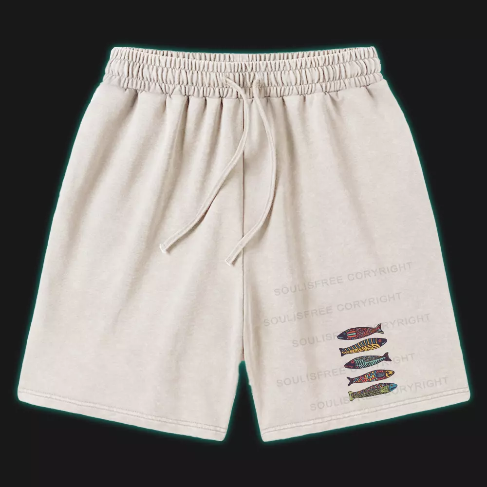 Colourful Schools Of Fish Washed Shorts