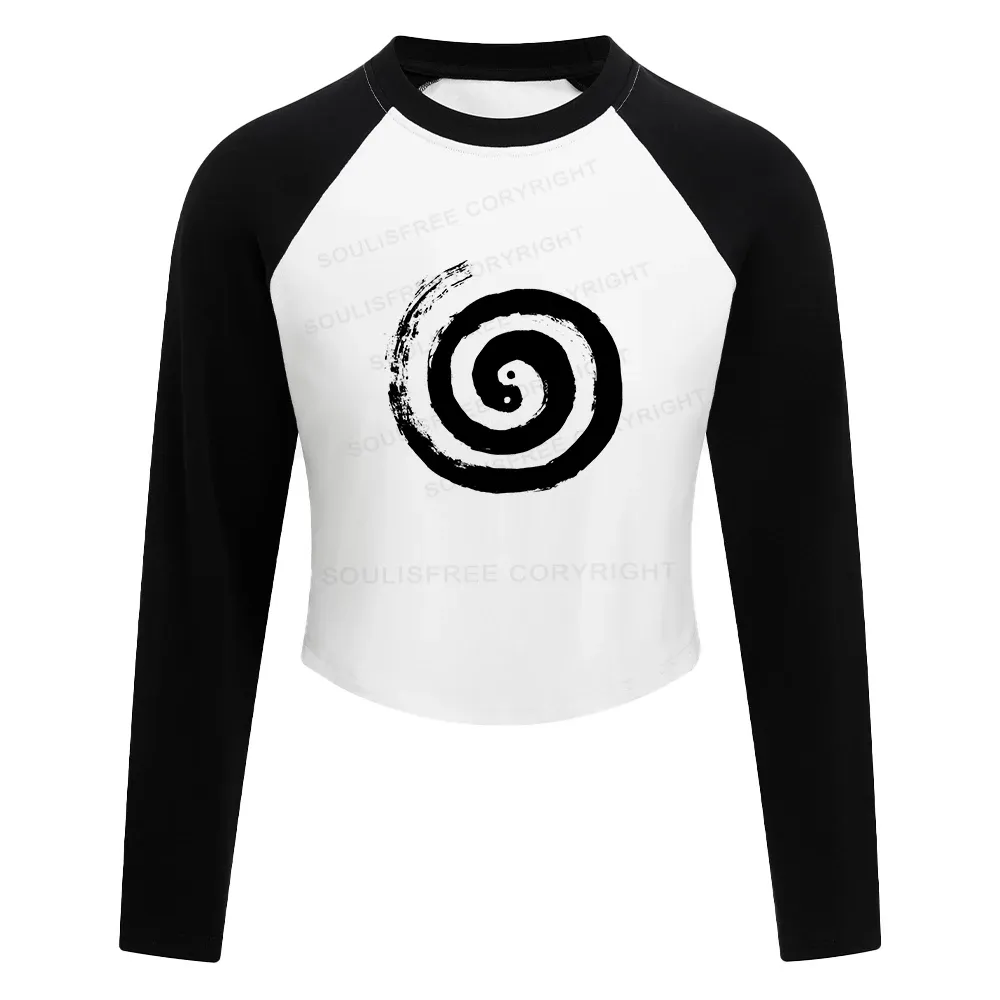 Designed The Cycle Of Life Color Block Raglan Long Sleeve Crop Top