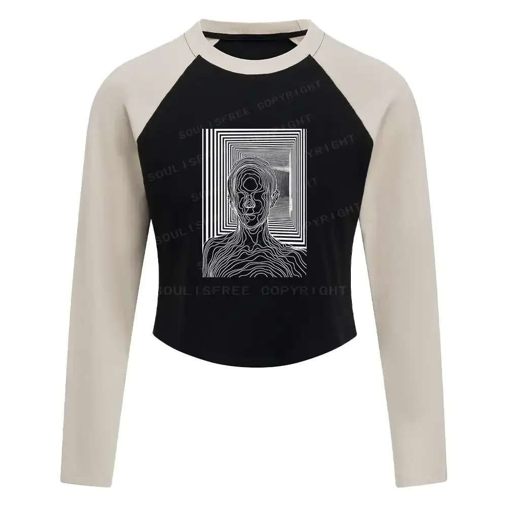 Designed Utopia Journey Color Block Raglan Long Sleeve Crop Top