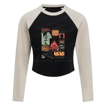 Listen Block Raglan Long Sleeve Crop Top