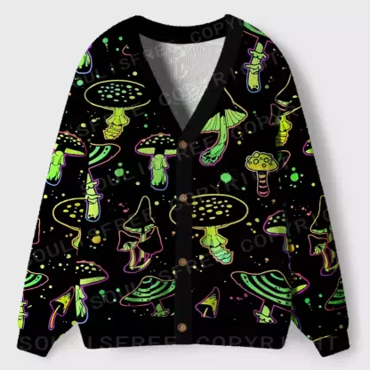 Neon Mushroom Magic Ugly Cardigan Sweaters