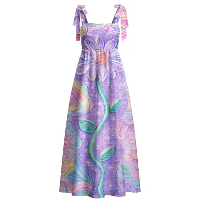 Soulisfree Holographic Rainbow Garden Maxi Dress – Bow Strap