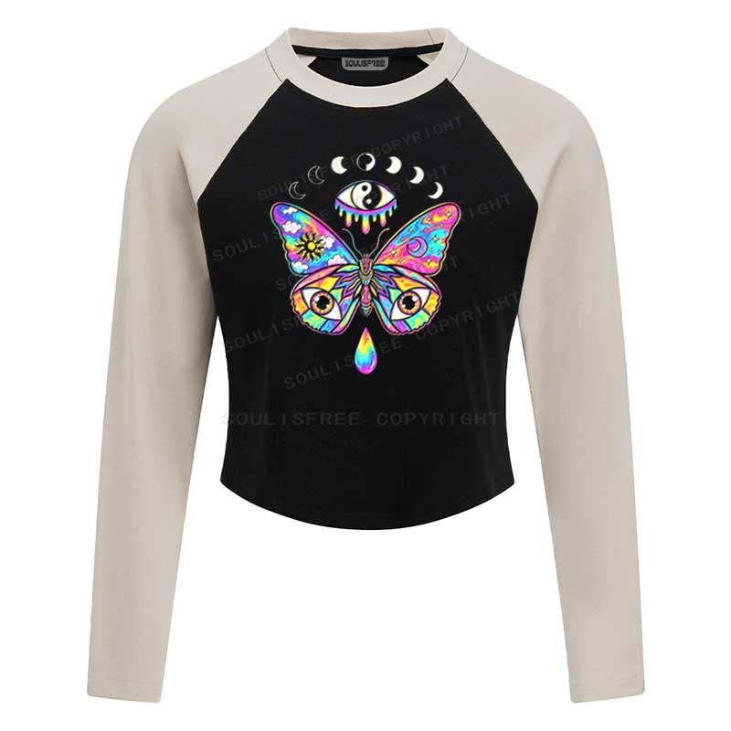 Designed Soulisfree Third Eye Butterfly Raglan Crop Tee