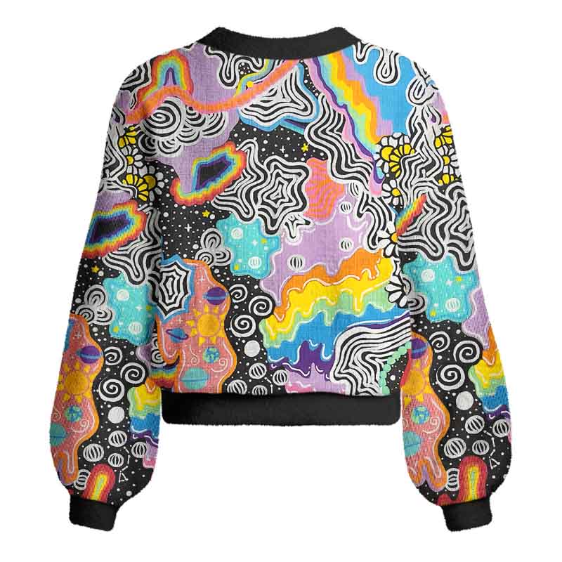 Soulisfree Psychedelic Vortex Collage Women's Fuzzy Cardigan Sweater