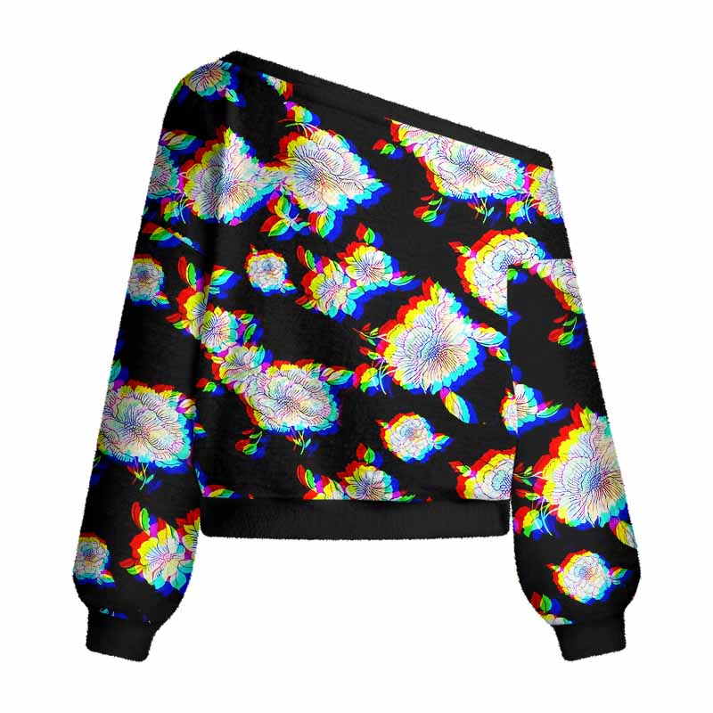 Soulisfree Digital Bloom Women's Fuzzy Crewneck Sweater