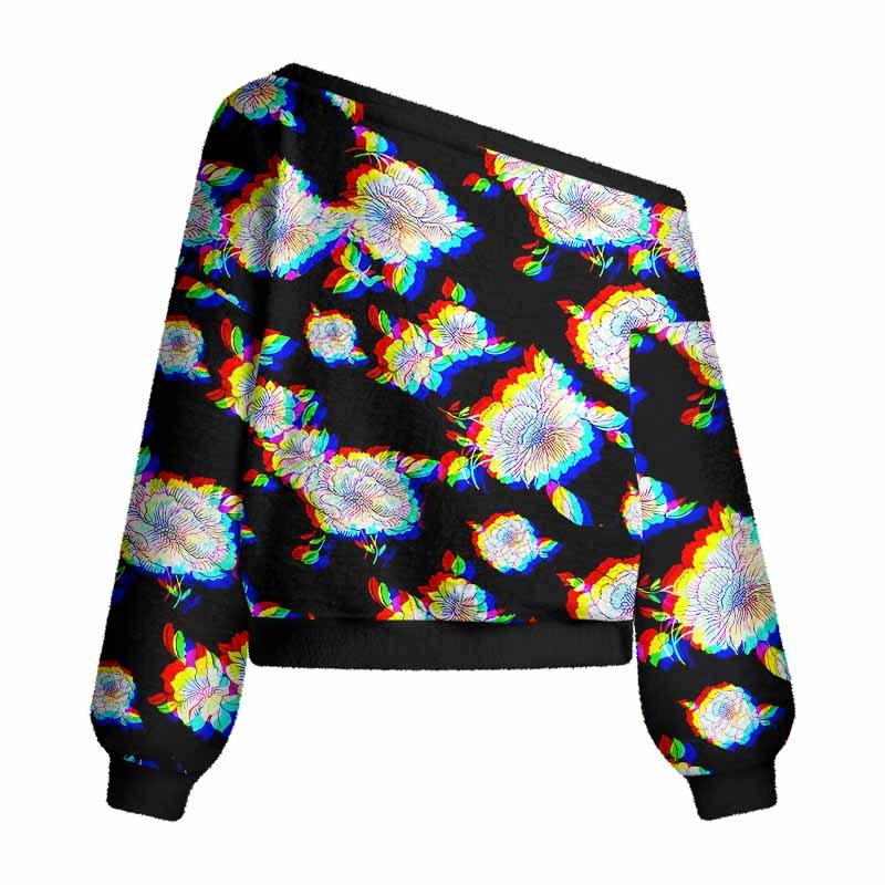 Soulisfree Digital Bloom Women's Fuzzy Crewneck Sweater