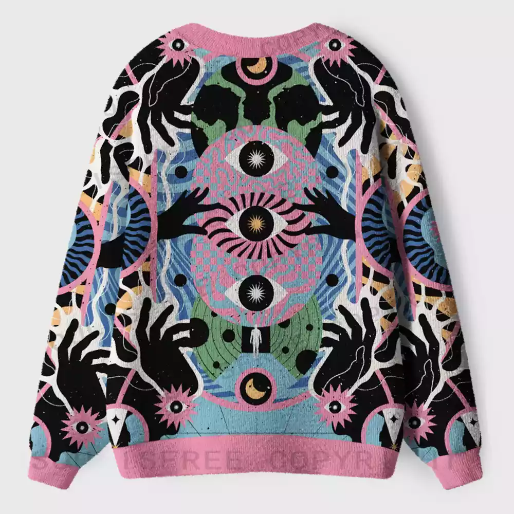 Psychedelic Handwave Vision Ugly Cardigan Sweaters