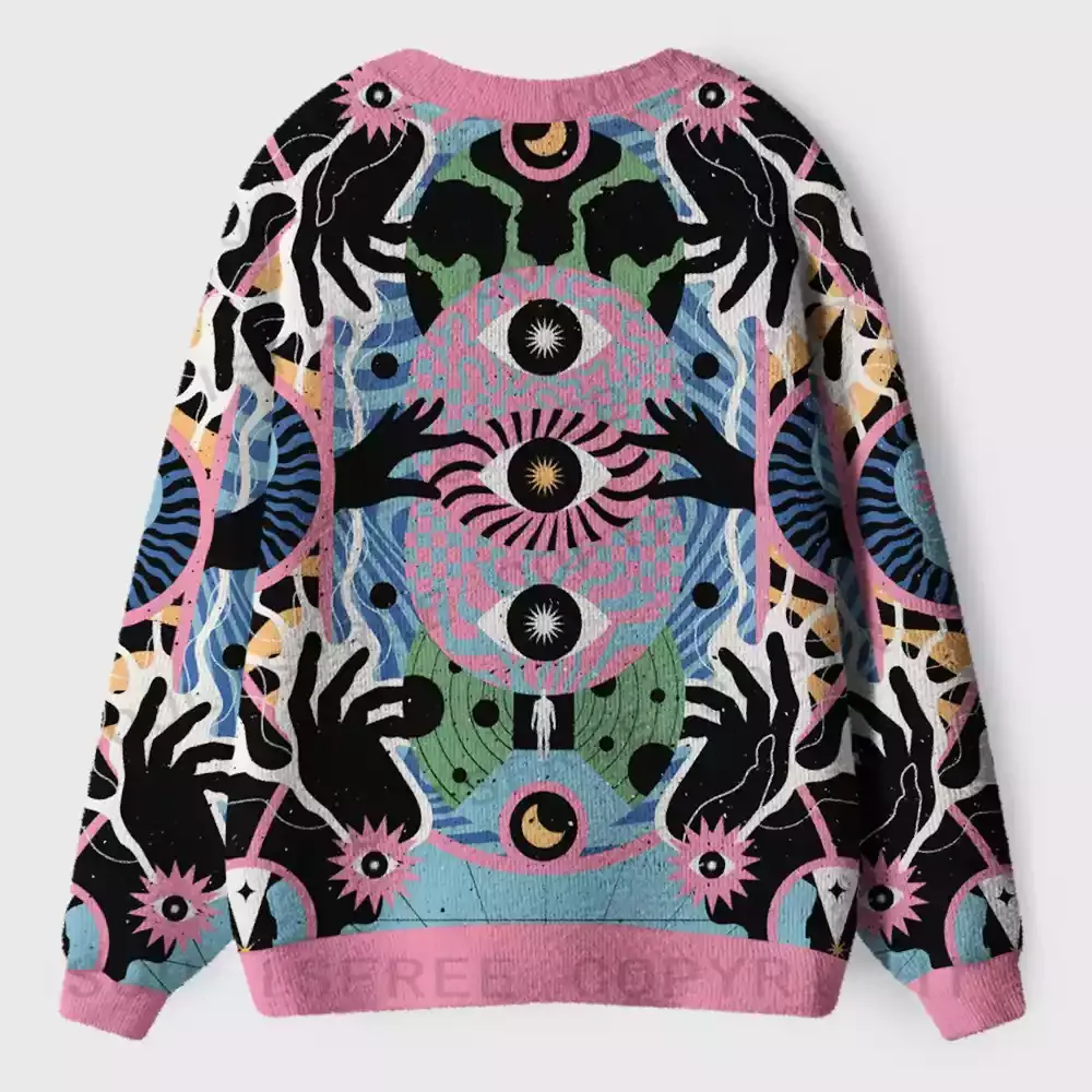 Psychedelic Handwave Vision Ugly Cardigan Sweaters