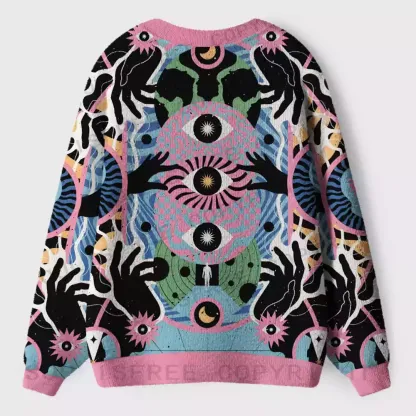 Psychedelic Handwave Vision Ugly Cardigan Sweaters